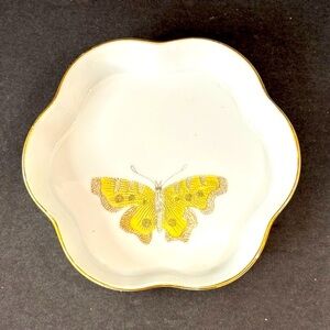 Fitz and Floyd 3-3/4" Butterfly Papillon Scalloped Dish Gold Trim Trinket Dish